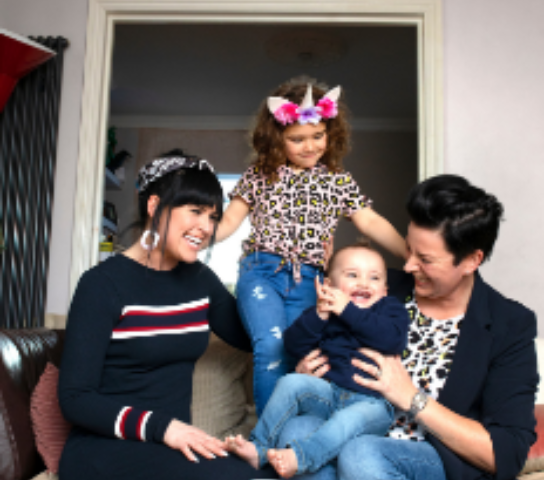 Two mums and their two children.