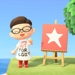 Person in Animal Crossing wearing a Come Out For LGBT t-shirt